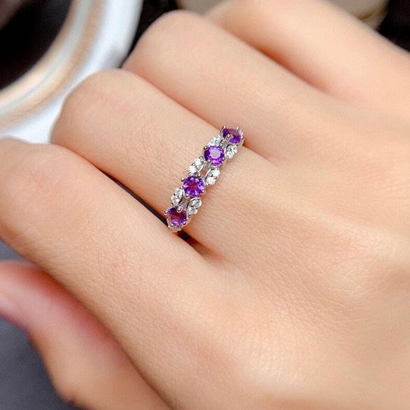 Amethyst-Colored Gemstone Open Ring - Women's Fashion Jewelry