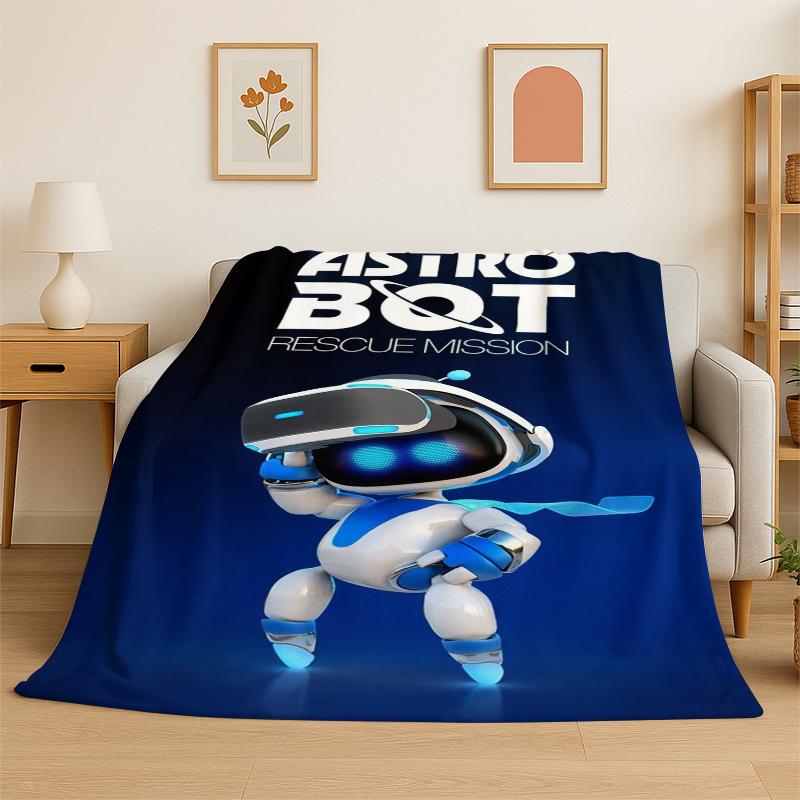 Pătură de flanelă de desene animate Astro Bot, Pătură moale și caldă pentru dormitor, sufragerie, pat, călătorie, camping, picnic, Cadou pentru copii