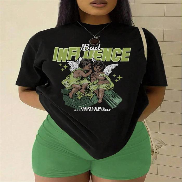 Summer Fashion Casual Cute Short Sleeved Round Neck Printed Top Women's Pure Cotton T-shirts