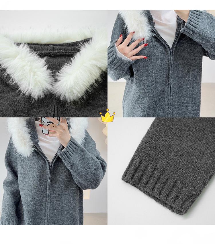 AI Yuan 2025 Winter Plus Size Women's Hooded Sweater with Fur Collar & Dual Zipper, Design MM F701.