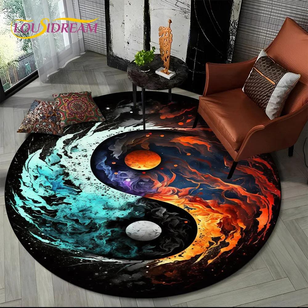 3D Yin Yang Tai Chi Round Area Rug–Symbolizing Balance, Circular Carpet for Living Room or Bedroom–Non-Slip Floor Mat, Zen Decor