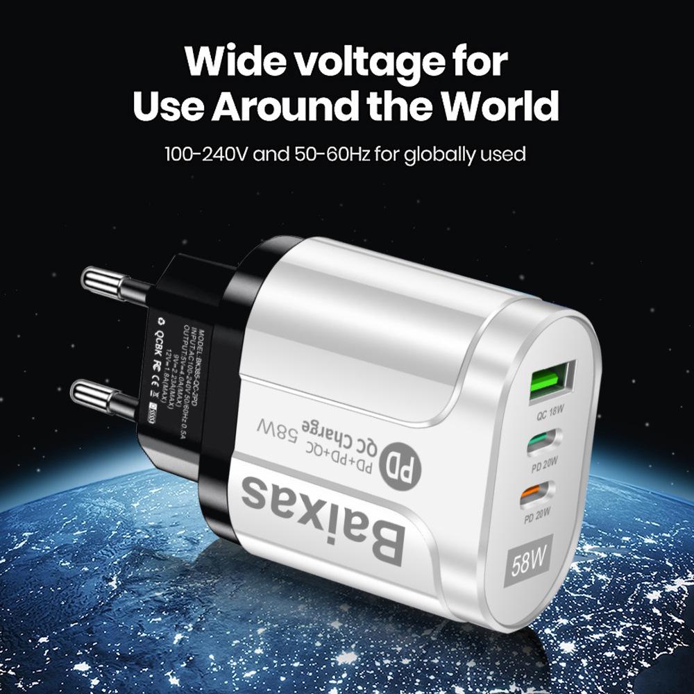 58W Dual Fast Charger with 2PD+QC3.0 - EU, US, UK, AU Plug