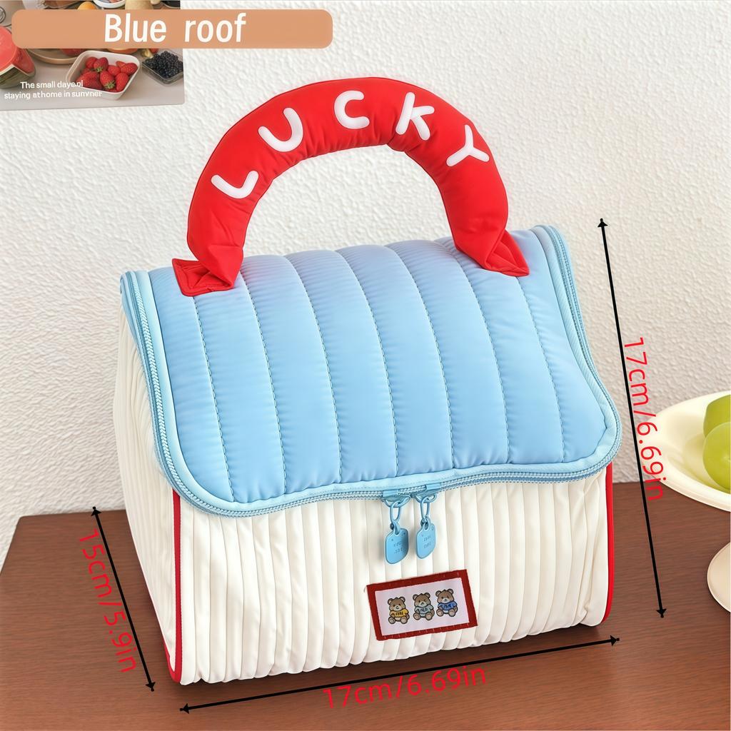 Cartoon Pattern Cute Hut Handbag Girls Large Capacity Cosmetic Organizer Portable Handheld Travel Toiletry Bag