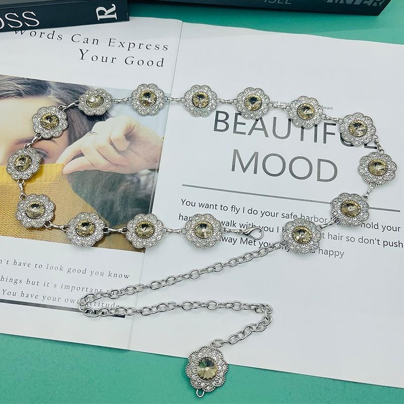 Gold Metal Sunflower Waist Chain Jewelry With Water Drilled Flowers For Elegant Women