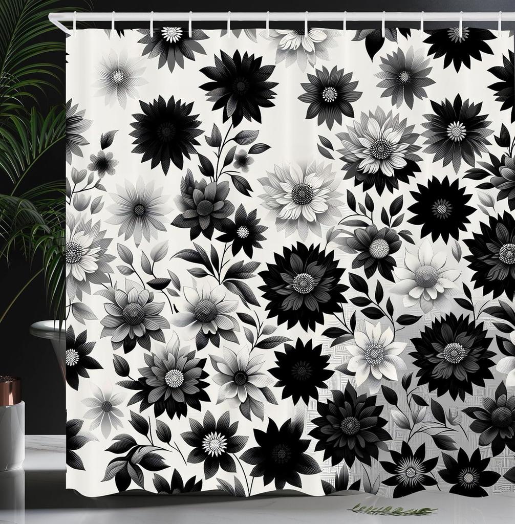 black and white shower curtain misty tall trees woodland natural landscape fabric bathroom decoration shower curtain with hook