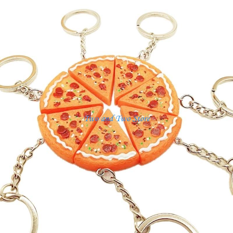 HX6F Set of 7 Fashionable Pizza Necklace/Keychain Set Decoration for Foodie Couples