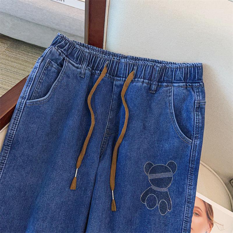 Plus Size Women's High Waist Denim Long Pants - Slimming, Casual, Loose, Cuffed Dad Jeans (200/300 Jin)