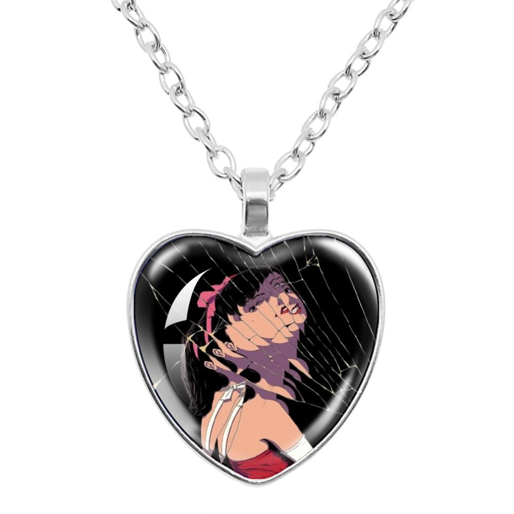 Perfect Blue Anime Movie Cartoon Glass Heart-Shape Pendant Necklace Cass Heart Shape Pendant Necklace Jewelry Charm Collect Gift