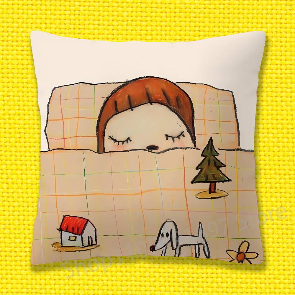 Japanisches Mädchen Y-Yoshitomo Nara Kissenbezug Für 50x50cm 30x30cm 55x55cm 45x45cm 40x40cm Quadratischer Bettkissenbezug