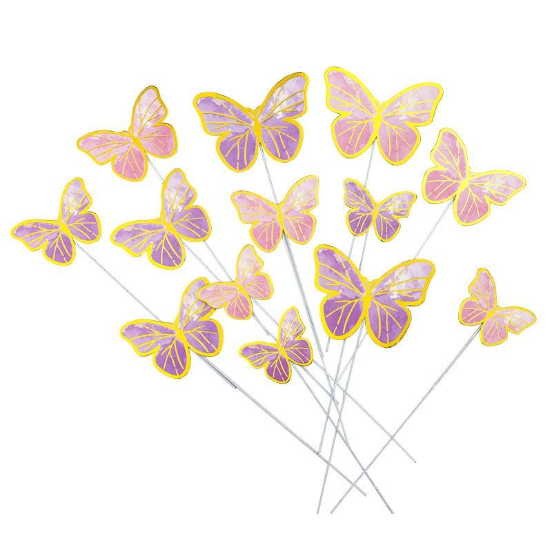 10 Colorful Gold-bordered Butterfly Cake Decorations Cake Decorations for Weddings and Dessert Parties Beautiful and Vibrant