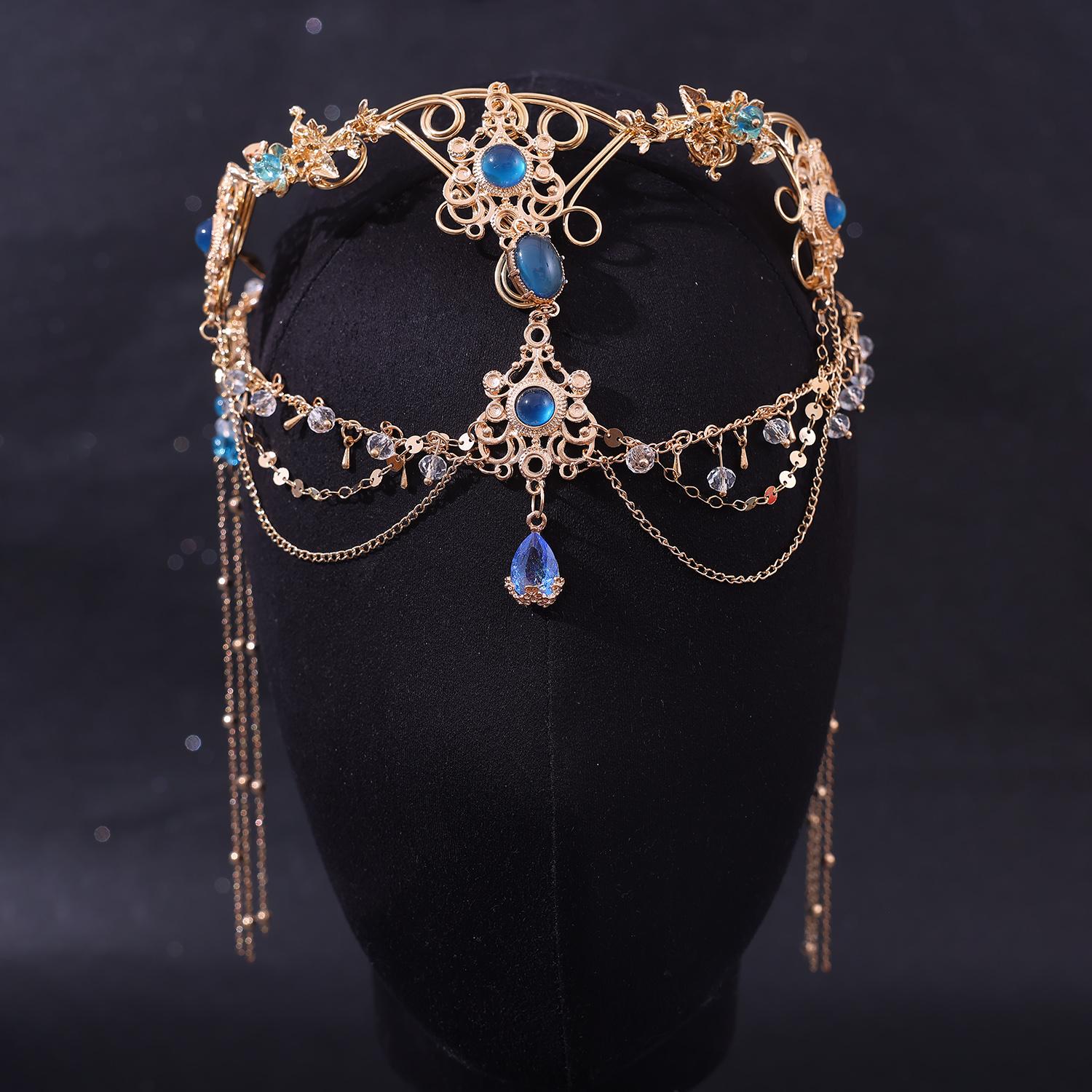 

Красный фиолетовый капля кристалл длинная цепочка античный экзотический этнический свадебный головной убор невесты аксессуары для волос для женщин украшения для волос ручной работы