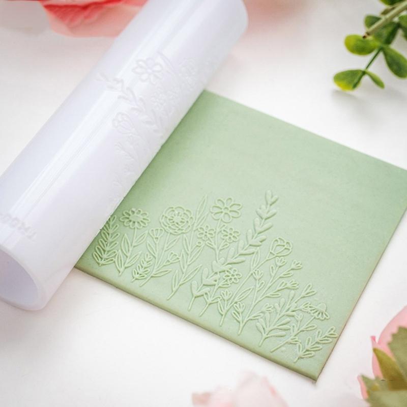 Ergonomic Floral Pattern Clay Embossing Roller For Polymer Jewelry Making Earrings Crafting Supplies Rolling Pin
