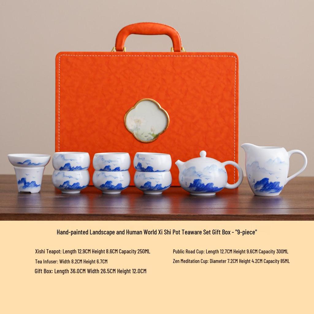 Elegant Gongfu Tea Set: Hand-Painted Ceramic Gaiwan Teapot & Teacups in Gift Box
