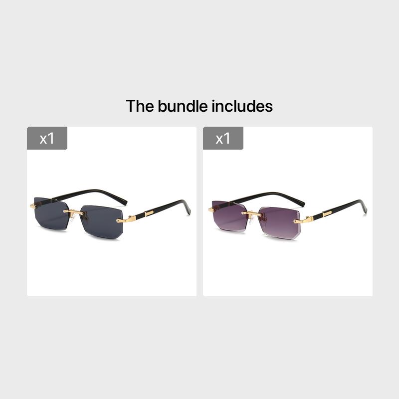 Square Rimless Vintage Sunglasses Stylish Design Golden Frame Black Hip Hop Sunglasses