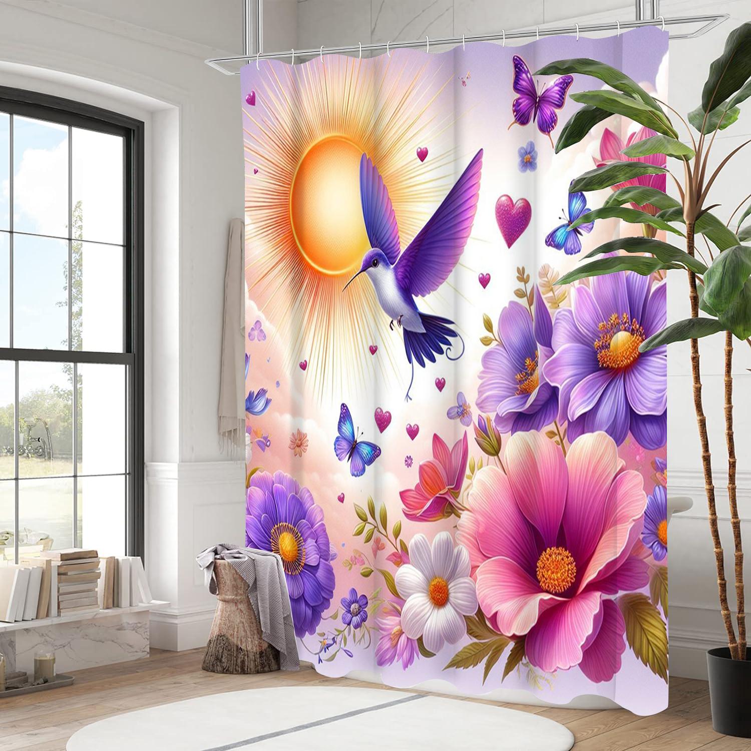 

Занавеска для ванной с рисунком цветов и птиц Водонепроницаемая шторка для душа для ванной комнаты с 12 крючками Домашний декор Бесплатная доставка 180x180cm curtain фиолетовый