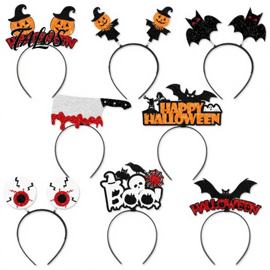 Headband 8 Pcs Halloween for Kids Adults, Glitter Pumpkin Trick or Treat Favors Eyeball Bat Hairband Costume, Cosplay Party Realistic Patterns