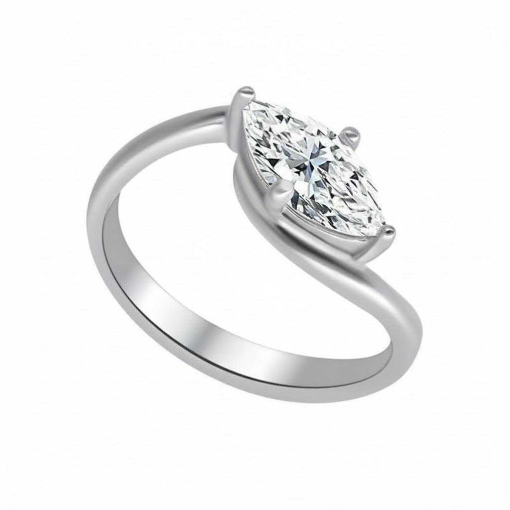 Ins Trendy Female 18k Gold Plated Wedding Ring 925 Sterling Silver 1 Carat Marquise Cut 5*10mm Twisted Moissanite Ring for Women