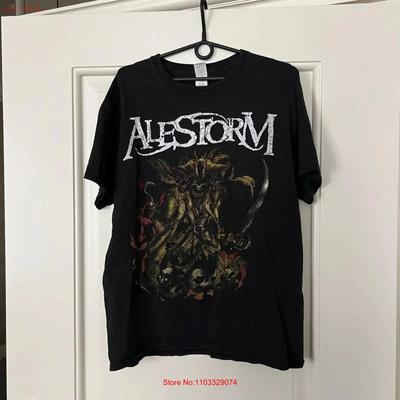 Alestorm Band T Shirt Rock Size L Vintage Washed Graphic Soft Breathable Designer Clothes Slightly Top For Everyday Wear