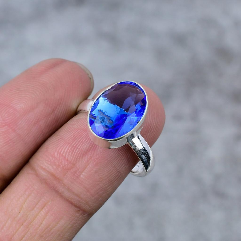 Tanzanite Quartz Gemstone Handmade 925 Sterling Silver Jewelry Ring Size 7 M-286