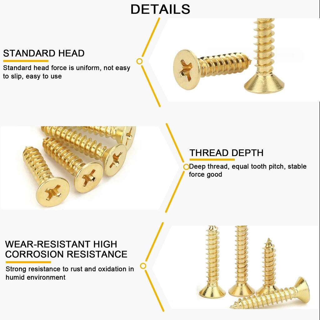 VKKM -530 Pieces of Gold Countersunk Head Screw Set, M3 Specification Suitable for Woodworking Installation