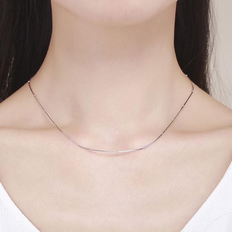40-80Cm 0.75Mm 925 Sterling Silver Snake Beaded Chain Choker Necklaces For Women Body Jewelry Kolye Collares Collane Collier