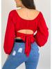 European & American Women's Off-the-Shoulder Lantern Sleeve Crop Top with Lace-Up Design