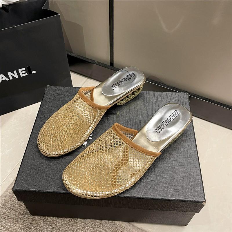 Fashion Mesh Slippers Fashion Round Toe Deep Mouth Breathable Non-slip Hollow Heel Wrapped Head Half Drag