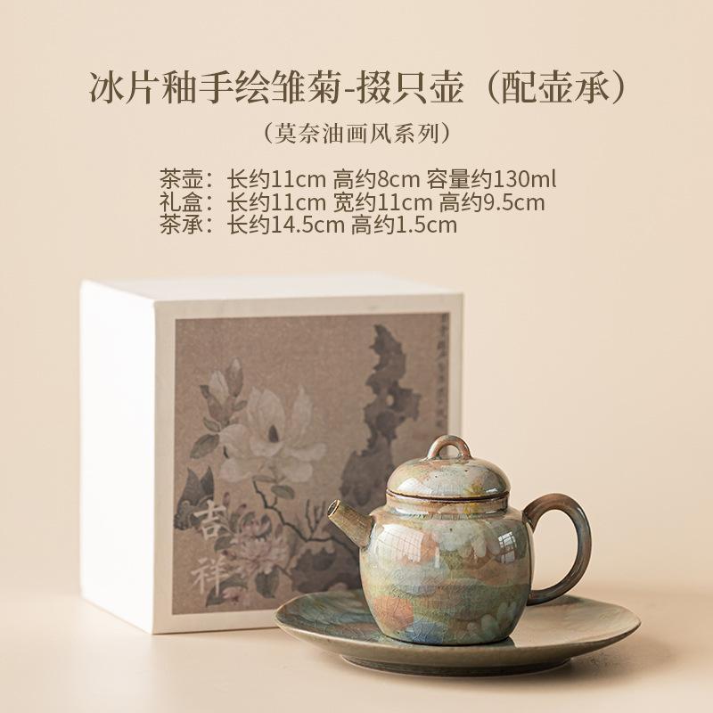 Handmålad Kamomill Keramisk Tekanna Estetisk Isprickig Glasyr Te-infuseringskanna Tekanna Med Sil Te-set Gåvor