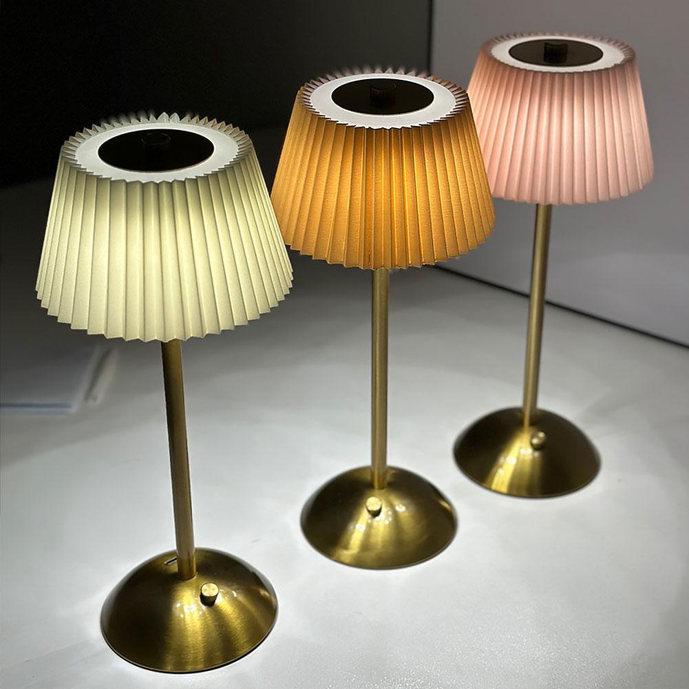Small Pleated Table Lamp USB Rechargeable Bedside Lamp Cordless Desk Lamp for Bedroom Living Room Home Office Decor