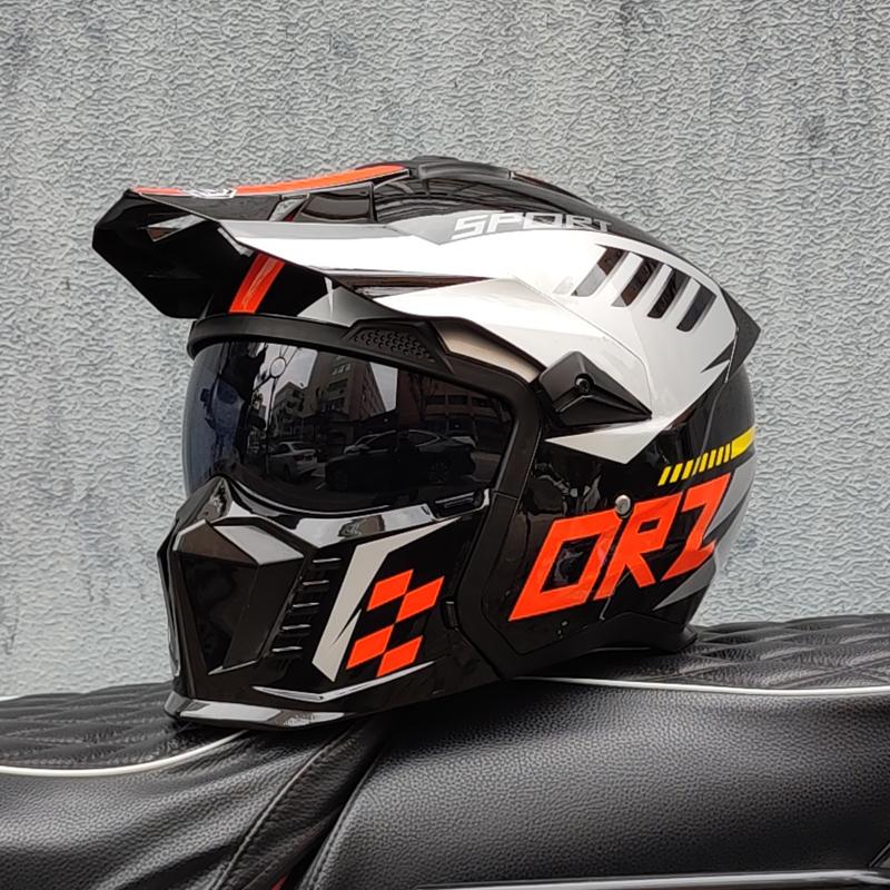 ORZ Street Fighter Cască Combinată Cască de Motocicletă pentru Bărbați și Femei Cască Retro Full pentru Four Seasons Detașabilă DOT