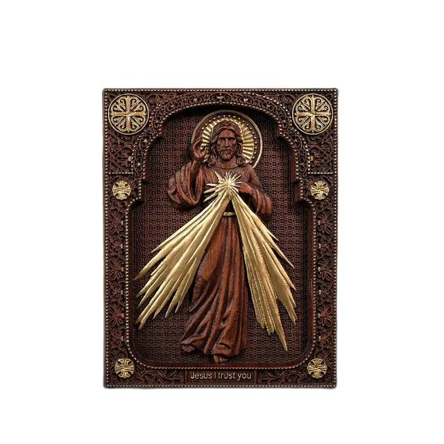 The Sacred Heart and Divine Mercy Jesus Christ Wood Wall Plaque, Catholic Family Prayer, Jesus Image, Religious Decor Ornaments