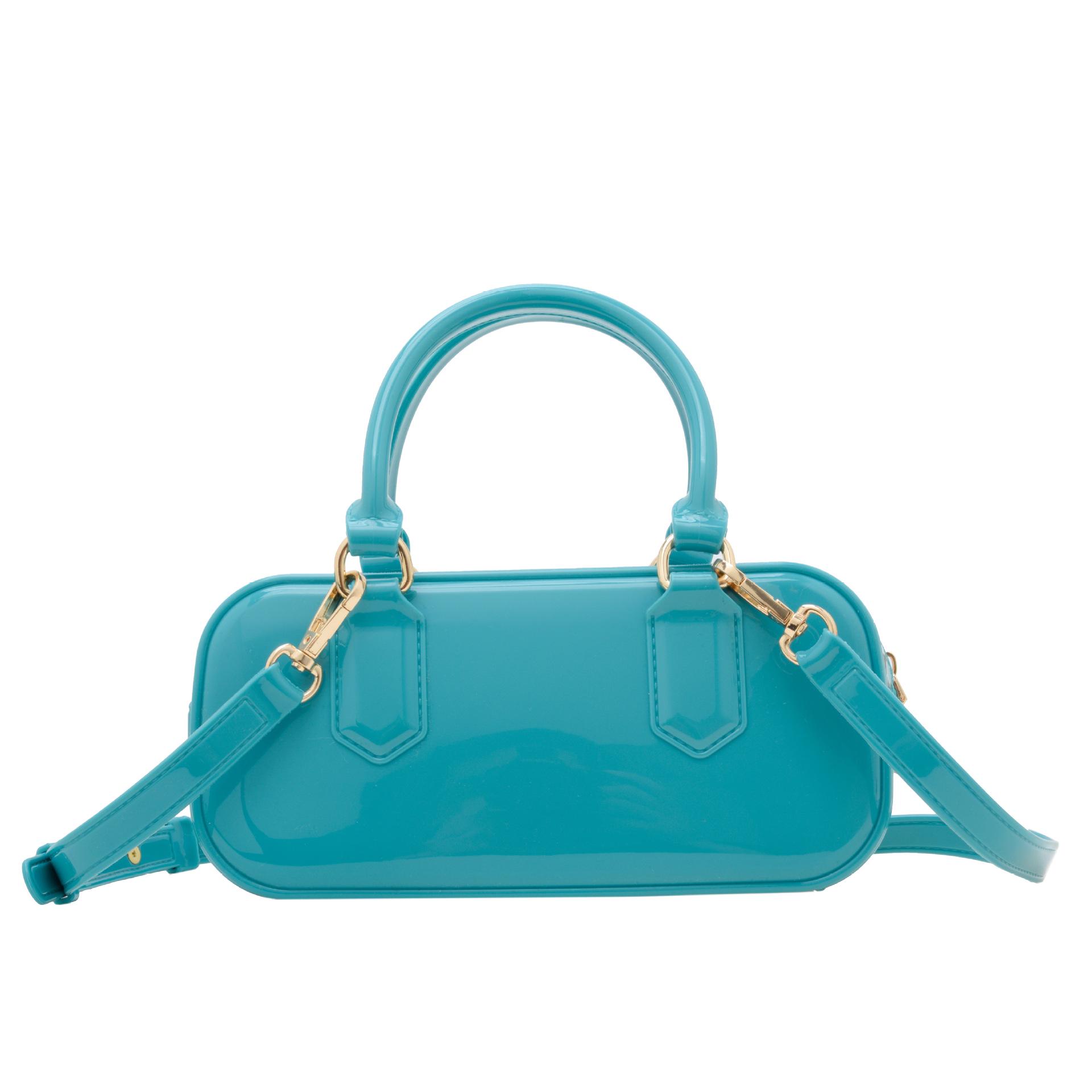 

2025 Модная сумка-подушка через плечо из ПВХ-желе карамельного цвета - Большая вместительная женская сумка 22x8x10 cm павлин голубой