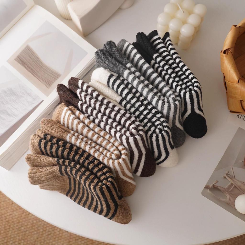 Women's Striped Fluffy Winter Socks - Warm, Thick, and Soft for Home & Sleep