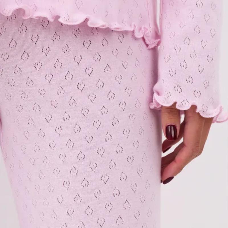 Xqwewanticeaa Women's Pink European And American Pure Cotton Lace Long-Sleeved Round Neck, Exquisite Pajama Set Autumn New Soft Loungewear Cm