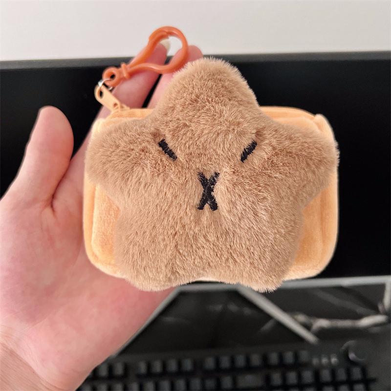 

Креативный плюшевый кошелек для монет в виде капибары, милый мультяшный маленький кошелек, кошелек для мелочи, сумка для хранения наушников с брелоком хаки