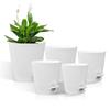 ABWR-5 Pack 5 Inch Self Watering Pots For Indoor Plants, Flower Pots Planter With Drainage Holes And Wick Rope White Easy Instal