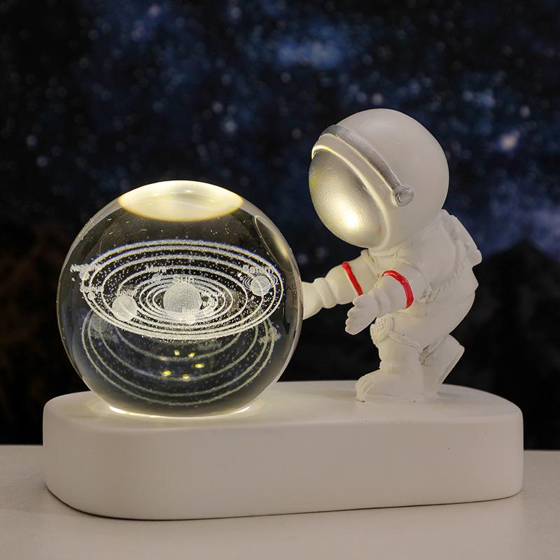 Creative Astronaut Night Light with Crystal Ball Base - Moon Festival Gift Ornament