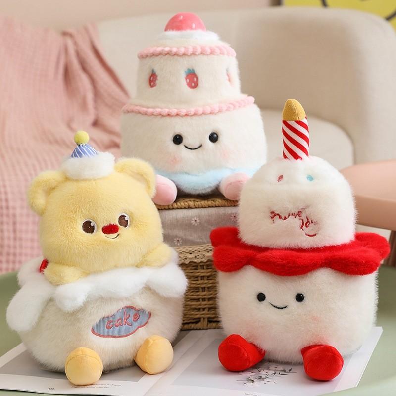 Plush Birthday Cake Toy Cartoon Stuffed Doll Cute Kids Gift Decoration Room