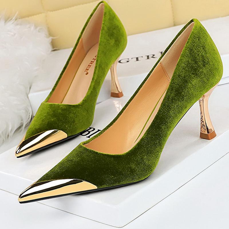 Women 7 Cm Heels Metal Pointed Women Pumps Kitten Heels Sexy Party Shoes Women Suede Lady Heels Luxury Wedding Shoes