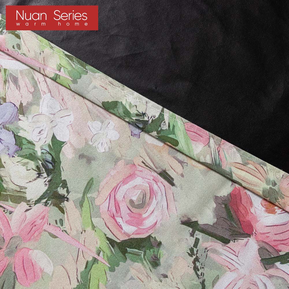 1PC Nuan Series European Pastoral Style Oil Painting Rose Print Curtain Full Blackout Curtains for Bedroom Living Room Balcony Window for Home Decor