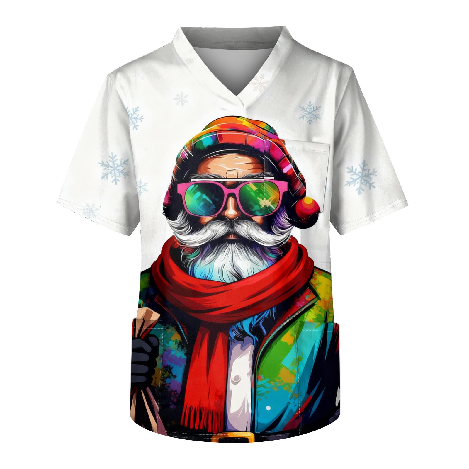 

Men s Printing Short Sleeve V-neck Working Blouse Chest Pocket Carer Top XL белый