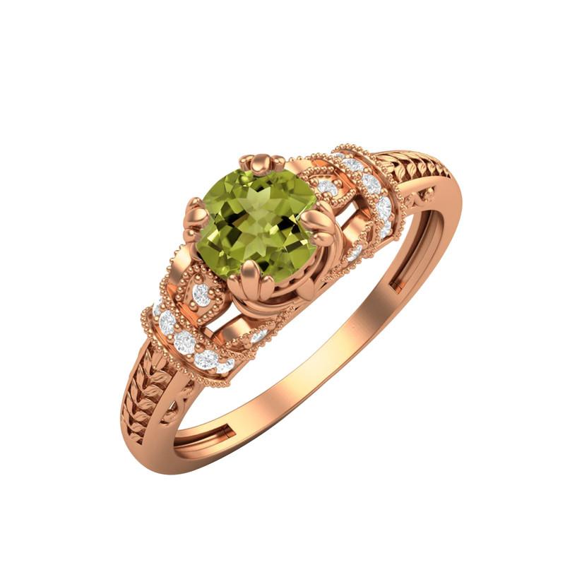 5MM Round Peridot Gemstone 925 Sterling Silver Rose Plated Solitaire Blossom Design Women Wedding Ring 6 ярко-розовый