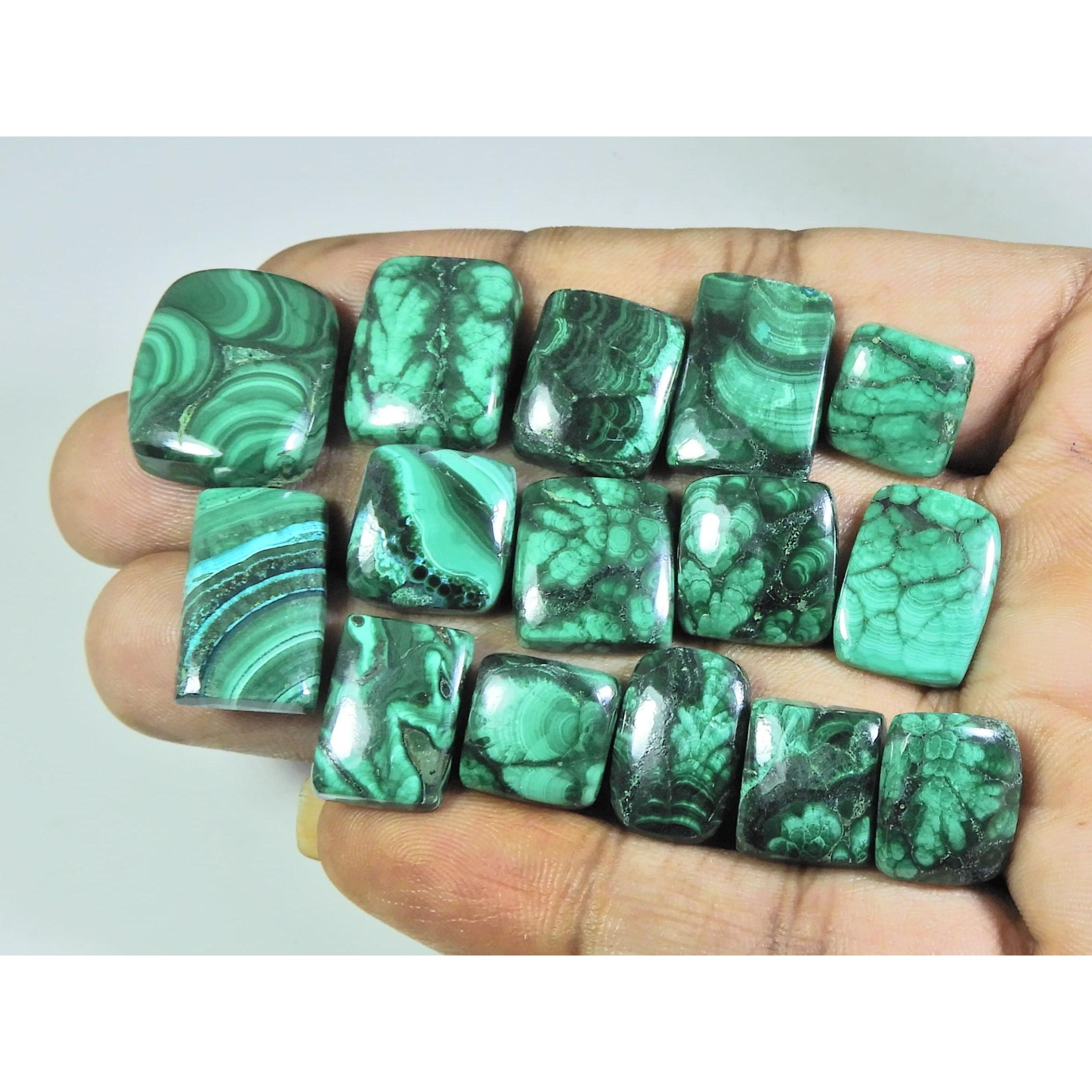 

194 карата. Натуральное зеленое малахитовое кольцо Размер Октагон Кабошон Драгоценный камень 15 шт. Лот C-272