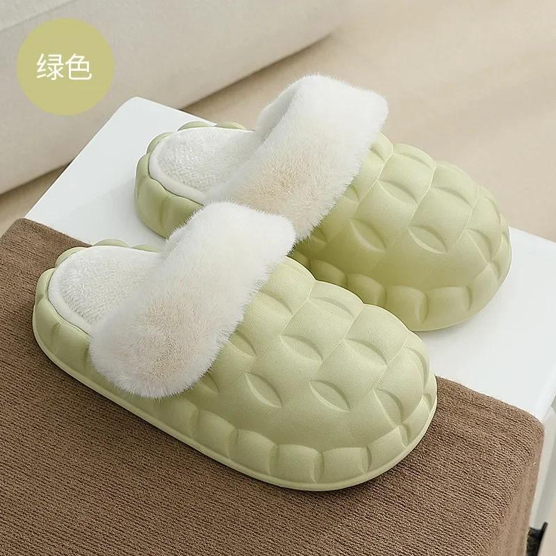 fashion Winter Women Thick Platform Waterproof Slipers Female Simple Non-Slip Flat Slippers Warm Plush Indoor Fur Cotton Shoes 2024