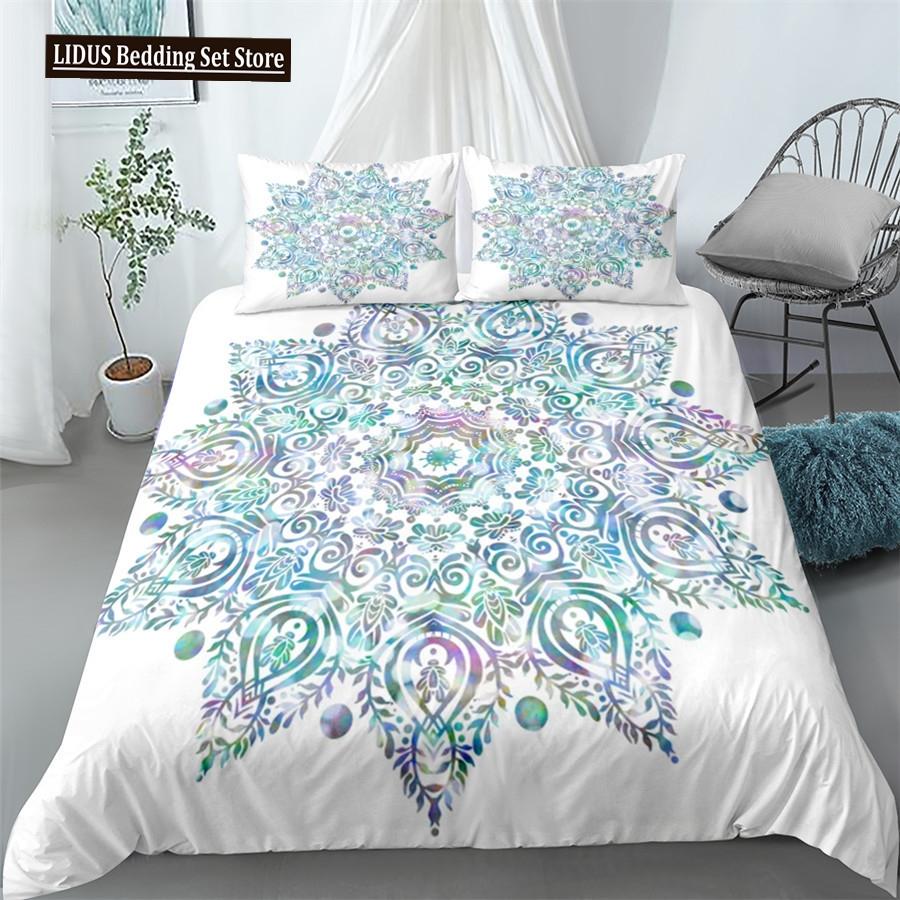 Mandala Bettbezug Set Blau Rosa Boho Chic Tagesdecken Romantische Bettwäsche Böhmisches Bettwäscheset King Polyester Bettdeckenbezug