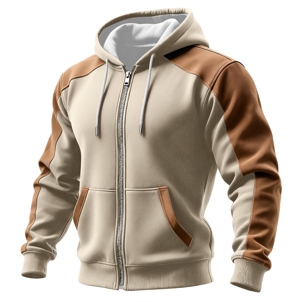 Men's Colorblock Zipper Pocket Hooded Cardigan Men's Sports Large Size Casual Hooded Cardigan