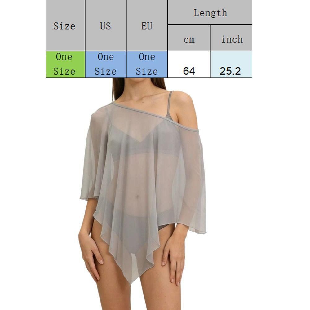 Solid Color Sheer Poncho Top Asymmetrical Design Swim Coverup Womens T-shirt Beach Cover-ups
