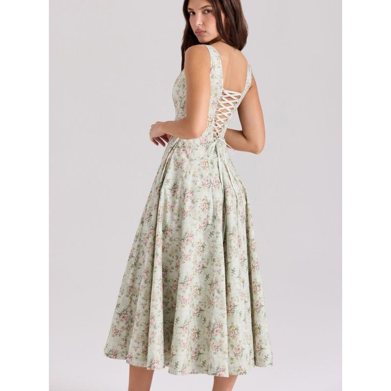 Huaxin House In Nanyu, Same Style with South French Holiday Style Sling Dress Waist Hugging Slimming Temperament Floral Long Dress