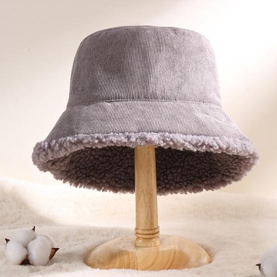 Winter Bucket Hat Cozy Faux Lambswool Double-sided Reversible Thickened Fleece Solid Color Keep Warm Fisherman Hat