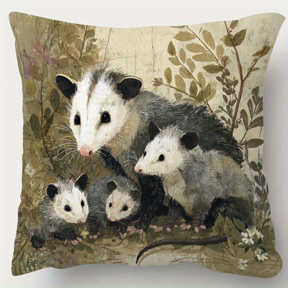 1 Stück Opossum-Liebhaber Wohnzimmer Kissenbezug, Polyester 2D Zweiseitiger Druck, Vintage Opossum-Familienkissen, Perfektes Geschenk Für Wil